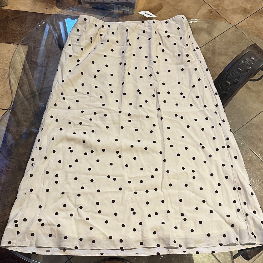 A New Day cream/brown Polka Dot A-Line Skirt NWT LARGE